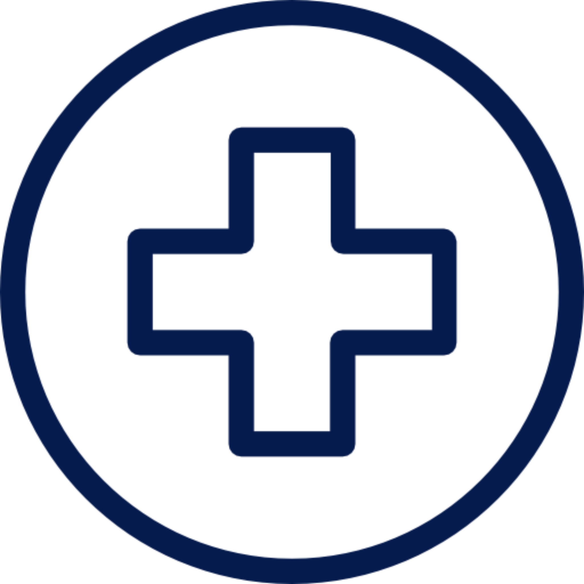 Medical cross symbol in blue circle