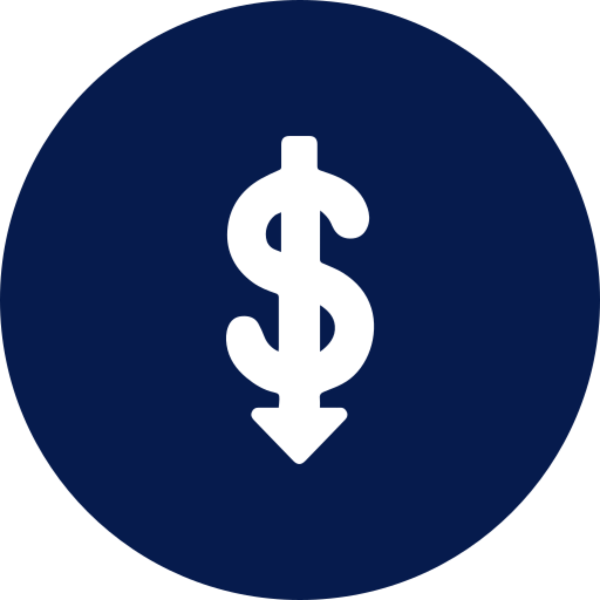Downward dollar symbol on blue circle