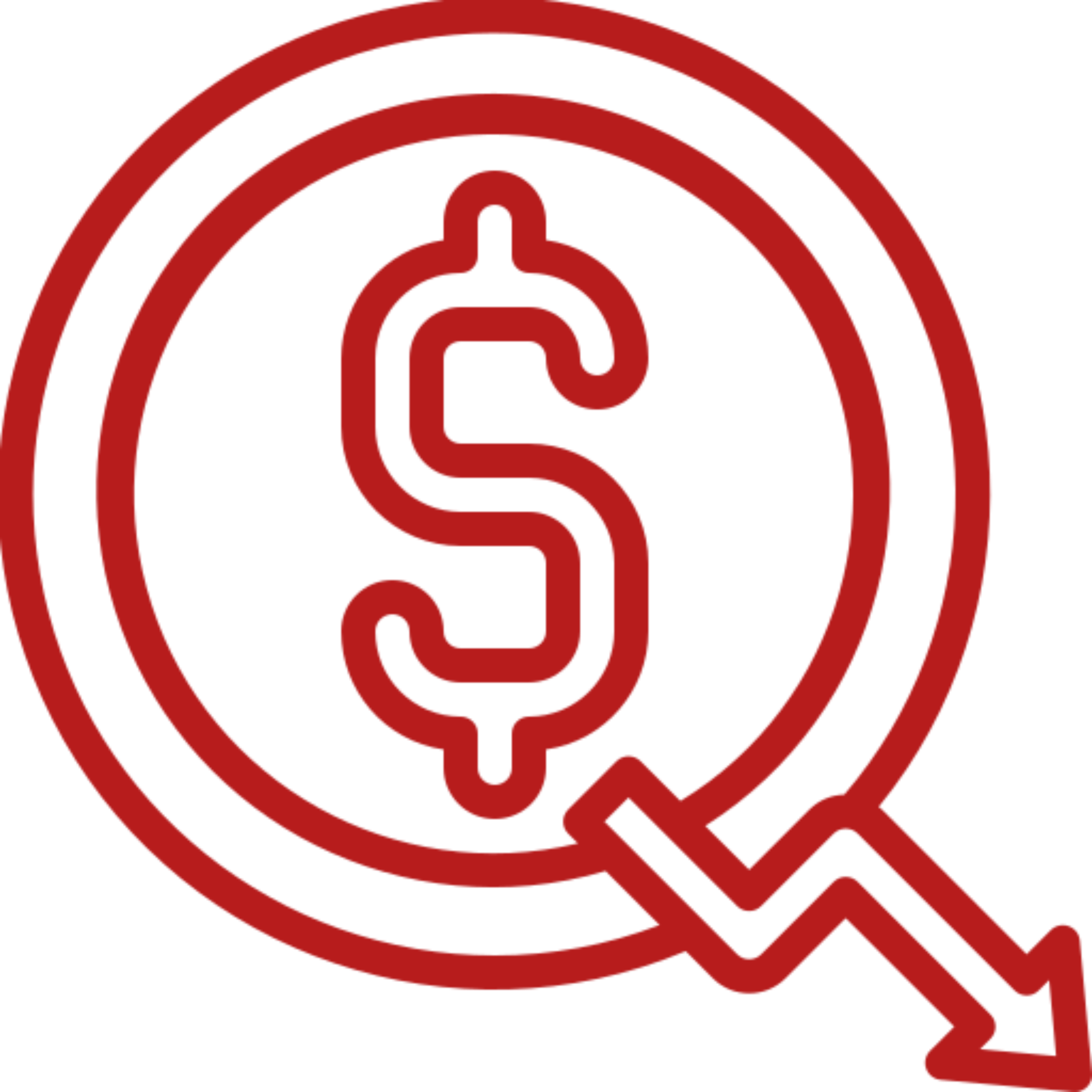 Red dollar icon and falling trend
