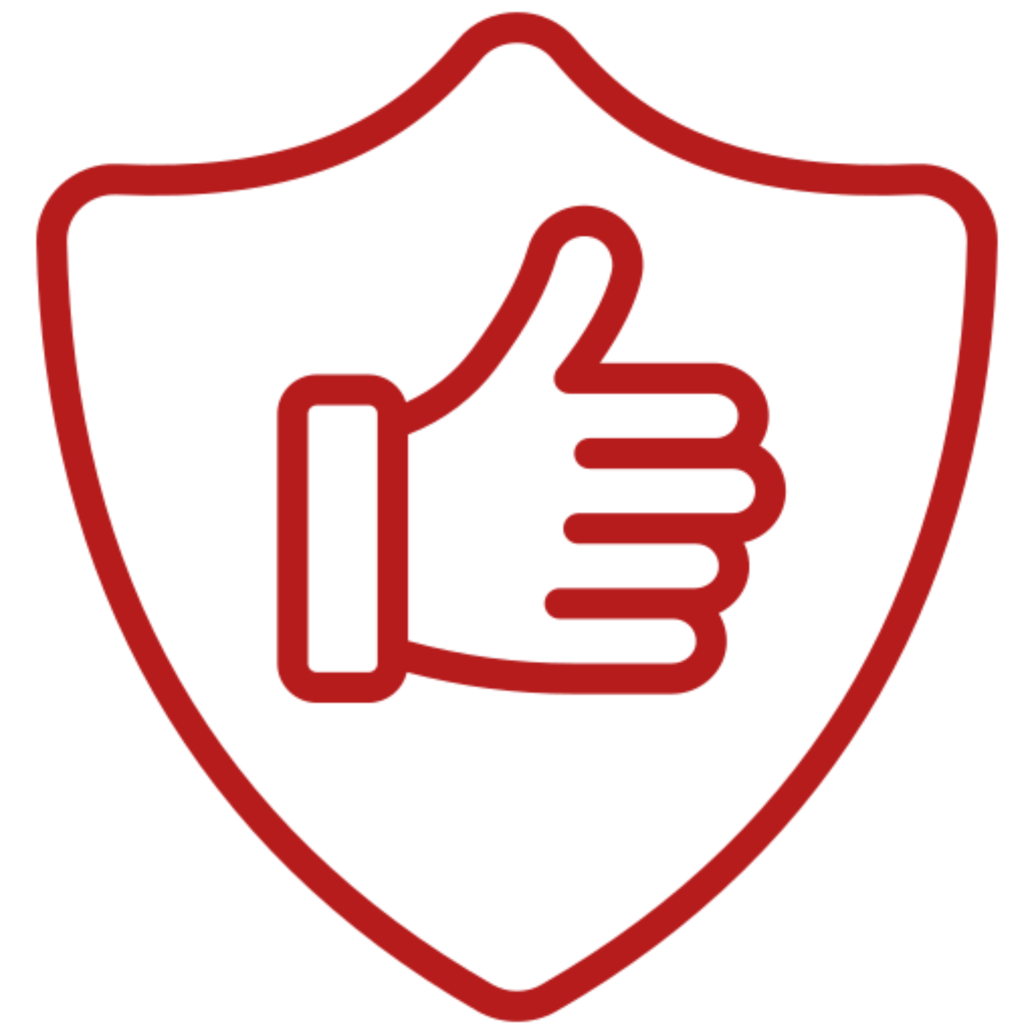 Thumbs up inside red shield icon